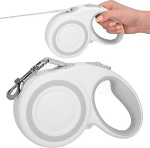 Springos Smycz taśmowa, automatyczna dla psa L - do 50kg długość: 5m biała, szara UNIWERSALNY 2