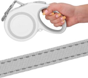 Springos Smycz taśmowa, automatyczna dla psa L - do 50kg długość: 5m biała, szara UNIWERSALNY 4