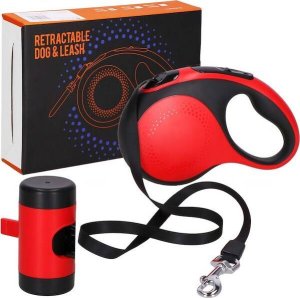 Springos Smycz dla psa taśmowa, automatyczna z pojemnikiem na worki, L - do 50 kg dł.: 5m czarno-czerwona UNIWERSALNY 2