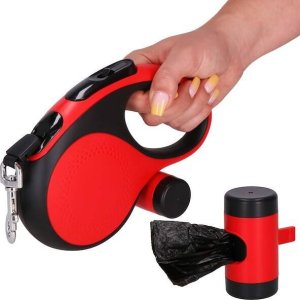 Springos Smycz dla psa taśmowa, automatyczna z pojemnikiem na worki, L - do 50 kg dł.: 5m czarno-czerwona UNIWERSALNY 3