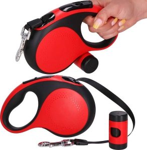 Springos Smycz dla psa taśmowa, automatyczna z pojemnikiem na worki, L - do 50 kg dł.: 5m czarno-czerwona UNIWERSALNY 4