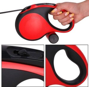 Springos Smycz dla psa taśmowa, automatyczna z pojemnikiem na worki, L - do 50 kg dł.: 5m czarno-czerwona UNIWERSALNY 10