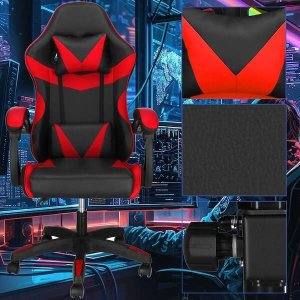 Krzesło biurowe Springos Fotel gamingowy, biurowy z regulacją nachylenia oparcia, krzesło obrotowe dla gracza, ekoskóra, czarno-czerwony UNIWERSALNY 4