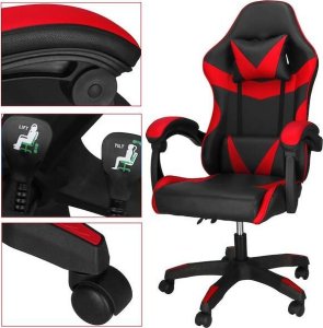 Krzesło biurowe Springos Fotel gamingowy, biurowy z regulacją nachylenia oparcia, krzesło obrotowe dla gracza, ekoskóra, czarno-czerwony UNIWERSALNY 8
