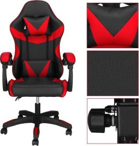 Krzesło biurowe Springos Fotel gamingowy, biurowy z regulacją nachylenia oparcia, krzesło obrotowe dla gracza, ekoskóra, czarno-czerwony UNIWERSALNY 9