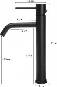 Bateria umywalkowa YokaHome Wysoka bateria umywalkowa czarna kran łazienkowy stojący loft  - Yoka 8