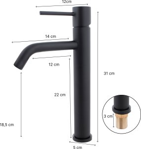 Bateria umywalkowa YokaHome Wysoka bateria umywalkowa czarna kran łazienkowy stojący loft  - Yoka 9