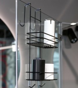 Koszyk prysznicowy YokaHome Koszyk łazienkowy 2 półki zawieszany pod prysznic z metalu czarny 9