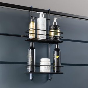 Koszyk prysznicowy YokaHome Koszyk łazienkowy 2 półki zawieszany pod prysznic z metalu czarny 10