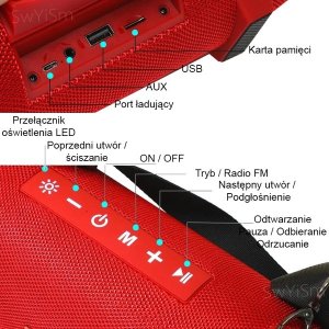 Głośnik T&G GŁOŚNIK BLUETOOTH PRZENOŚNY BEZPRZEWODOWY MOBILNY USB BOOMBOX RADIO LED MP3 TG322 11