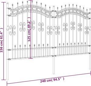 vidaXL Ogrodzenie z grotami, czarne, 165 cm, malowana proszkowo stal 6
