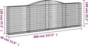 vidaXL Łukowaty kosz gabionowy 400x30x120/140 cm, galwanizowane żelazo 5