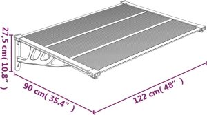 vidaXL Daszek nad drzwi, czarny, 122x90 cm, poliwęglan 5