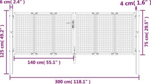 vidaXL Brama ogrodowa, antracytowa, 300x125 cm, stal 6