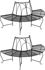 vidaXL Półokrągłe ławki pod drzewo, 2 szt., 159 cm, czarne, stalowe Lumarko! 1