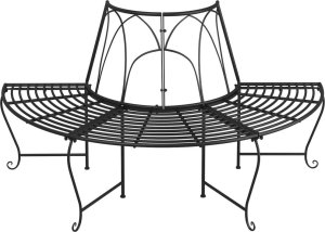 vidaXL Półokrągłe ławki pod drzewo, 2 szt., 159 cm, czarne, stalowe 3