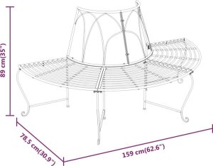 vidaXL Półokrągłe ławki pod drzewo, 2 szt., 159 cm, czarne, stalowe 6