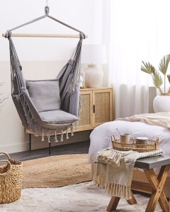 Beliani Fotel wiszący krzesło brazylijskie bawełniane jasnoszare BONEA 3