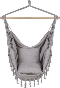 Beliani Fotel wiszący krzesło brazylijskie bawełniane jasnoszare BONEA 4