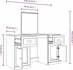 vidaXL Toaletka z lustrem, przydymiony dąb, 130x50x132,5 cm 7