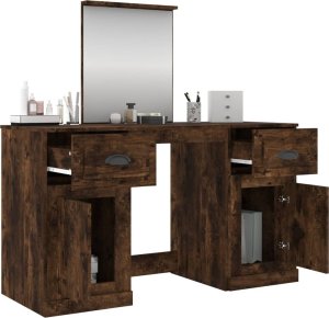 vidaXL Toaletka z lustrem, przydymiony dąb, 130x50x132,5 cm 8