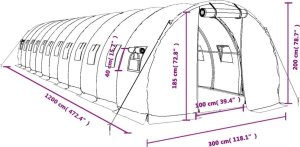 vidaXL Szklarnia ze stalową ramą, biała, 36 m, 12x3x2 m 12