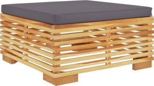 vidaXL Podnóżek ogrodowy z ciemnoszarą poduszką, drewno tekowe 2