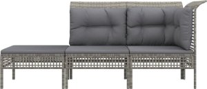 vidaXL 3-cz. zestaw wypoczynkowy do ogrodu, poduszki, szary rattan PE 3