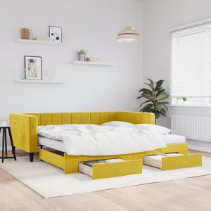 vidaXL Sofa rozsuwana z szufladami, żółta, 100x200 cm, aksamit Lumarko! 1