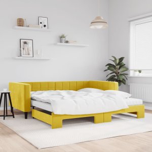 vidaXL Sofa rozsuwana z materacami, żółta, 100x200 cm, aksamit Lumarko! 1