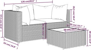 vidaXL 3-cz. zestaw wypoczynkowy do ogrodu, poduszki, szary rattan PE 11