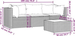 vidaXL 4-cz. zestaw wypoczynkowy do ogrodu, poduszki, szary rattan PE 11