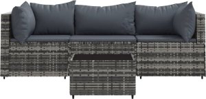vidaXL 4-cz. zestaw wypoczynkowy do ogrodu, poduszki, szary rattan PE 3