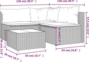 vidaXL 4-cz. zestaw wypoczynkowy do ogrodu, poduszki, szary rattan PE 11