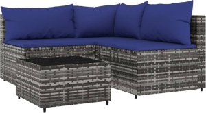 vidaXL 4-cz. zestaw wypoczynkowy do ogrodu, poduszki, szary rattan PE 2