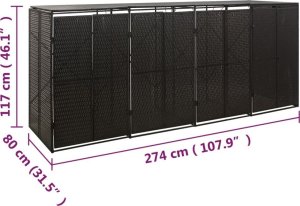 vidaXL Osłona na 4 kosze na śmieci, czarna, 274x80x117 cm, polirattan 7