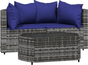 vidaXL 3-cz. zestaw wypoczynkowy do ogrodu, poduszki, szary rattan PE 2