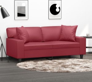 vidaXL 2-osobowa sofa z poduszkami, winna czerwień, 140 cm, sztuczna skóra Lumarko! 1