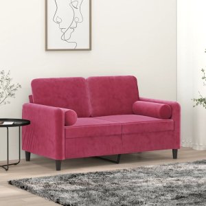 vidaXL 2-osobowa sofa z poduszkami, winna czerwień, 120 cm, aksamit Lumarko! 1