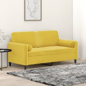 vidaXL 2-osobowa sofa z poduszkami, żółta, 140 cm, aksamit Lumarko! 1