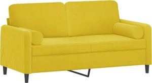 vidaXL 2-osobowa sofa z poduszkami, żółta, 140 cm, aksamit 3