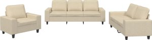 vidaXL 3-częściowy komplet wypoczynkowy, kremowy, obity tkaniną 2