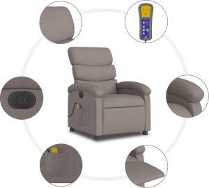 vidaXL Rozkładany fotel masujący, elektryczny, kolor taupe, tkanina 7