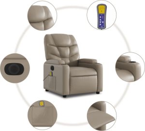 vidaXL Rozkładany fotel pionizujący z masażem, elektryczny, cappuccino 7