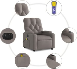 vidaXL Rozkładany fotel masujący, elektryczny, kolor taupe, tkanina 7
