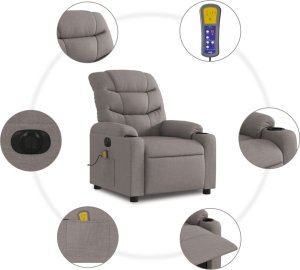 vidaXL Rozkładany fotel masujący, elektryczny, kolor taupe, tkanina 8