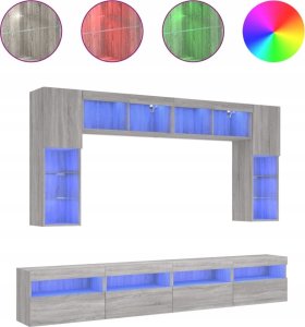 vidaXL 8-częściowy zestaw ściennych szafek TV z LED, szary dąb sonoma Lumarko! 1