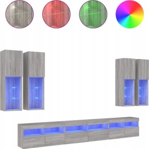 vidaXL 7-częściowy zestaw ściennych szafek TV z LED, szary dąb sonoma Lumarko! 1