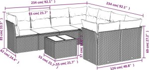 vidaXL 9-częściowy zestaw mebli ogrodowych z poduszkami, szary, polirattan 3