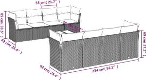 vidaXL 9-częściowy zestaw mebli ogrodowych z poduszkami, szary, polirattan 3